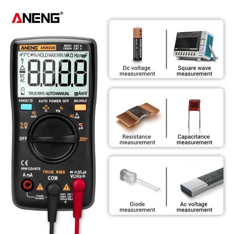 Multimeter Multitester Digital Voltage Tester Pengukur Arus Tegangan AN8