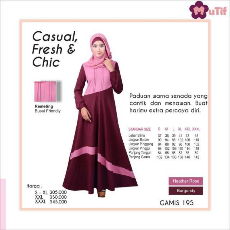 Mutif 195 Maroon, gamis dewasa busui