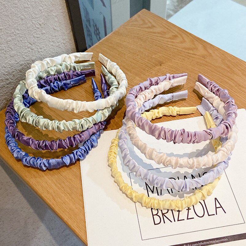 Bando Style Fashion Korea / Bandana Wanita / Aksesoris Ikat kepala warna solid Bahan satin lipit