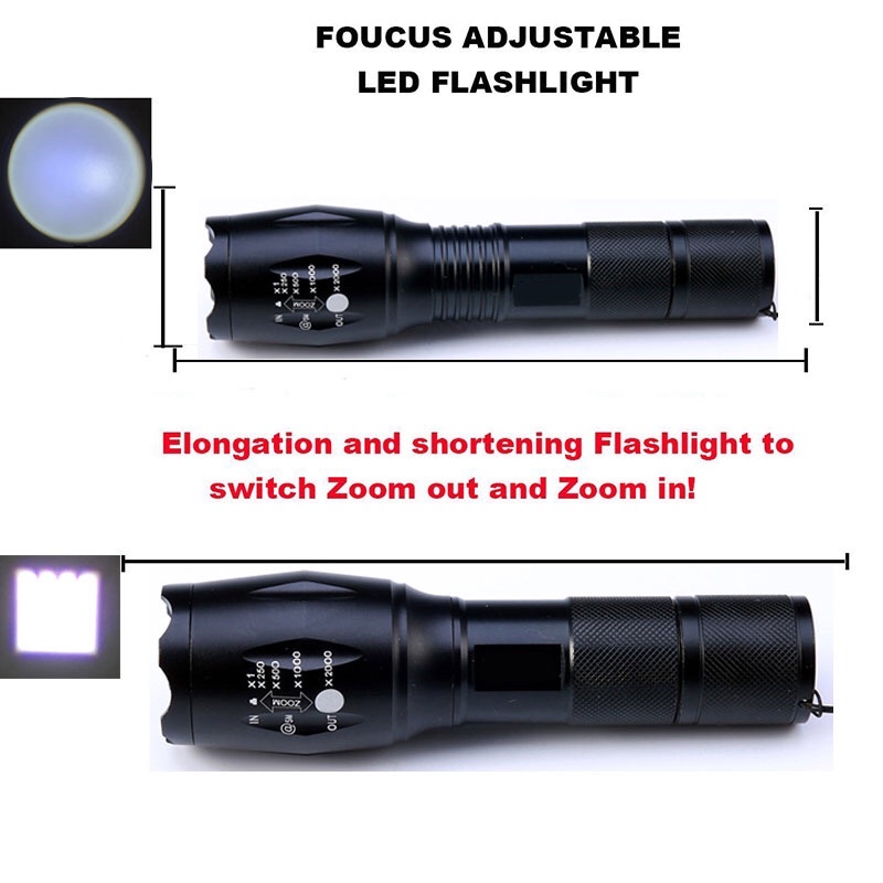 [100% ORIGINAL] TaffLED Paket Senter LED Tactical Flashlight Cree XM-L2 8000 Lumens + Baterai 18650 + Charger - E17 - Black