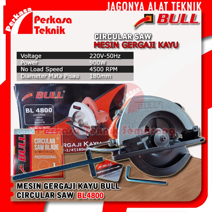 BULL BL4800 Mesin Gergaji Kayu / Mesin Gergaji Circle Listrik  7inch Circular Saw Electric Red