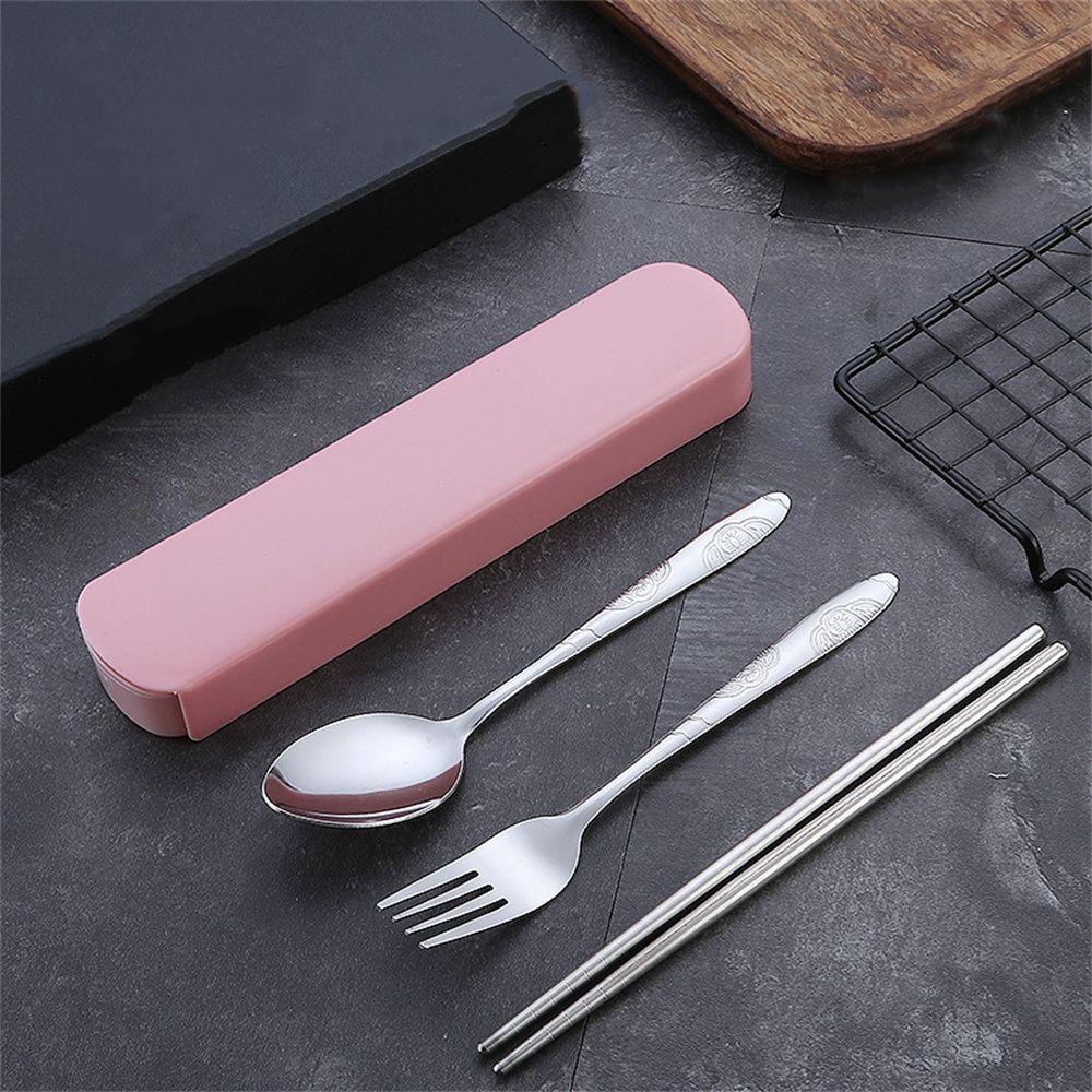 Populer 3PCS Sendok Garpu Set Travel Portable Garpu Sendok Sumpit Tempat Penyimpanan Cutlery Set