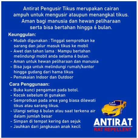 Antirat Cairan Semprot Pengusir Tikus Alami Untuk Mobil dan Ruangan 250 ml