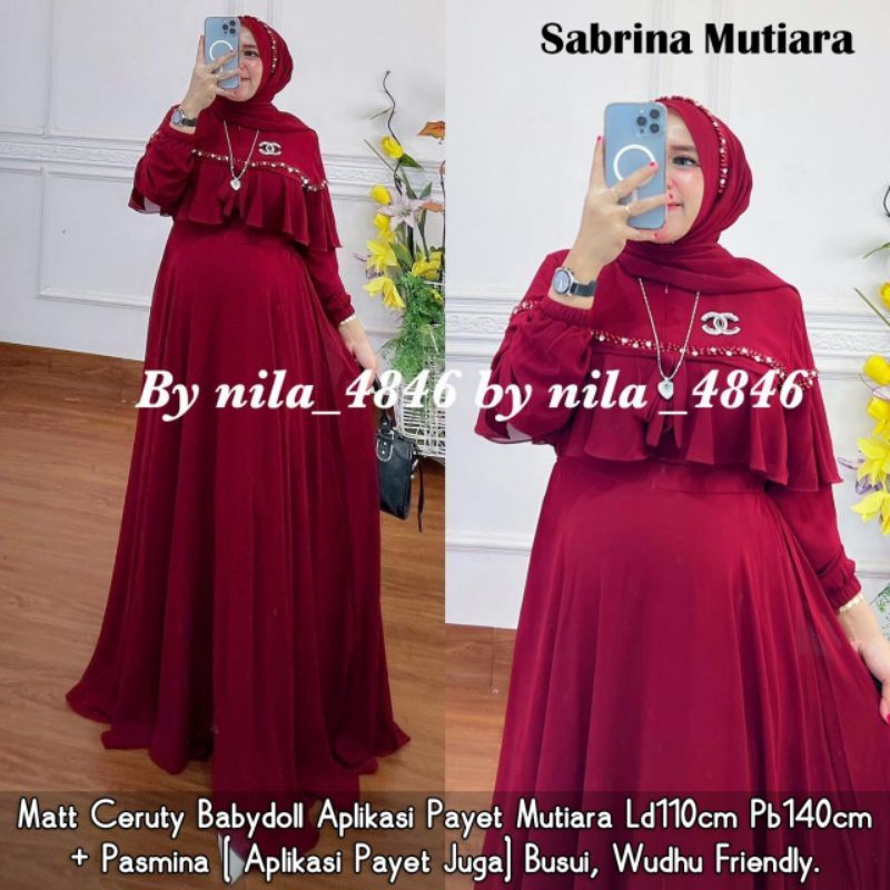 Adikta Dress syari pasmina /Gamis Ceruti Bebydoll Terbaru Aksen Mutiara Full Puring / Fhasion