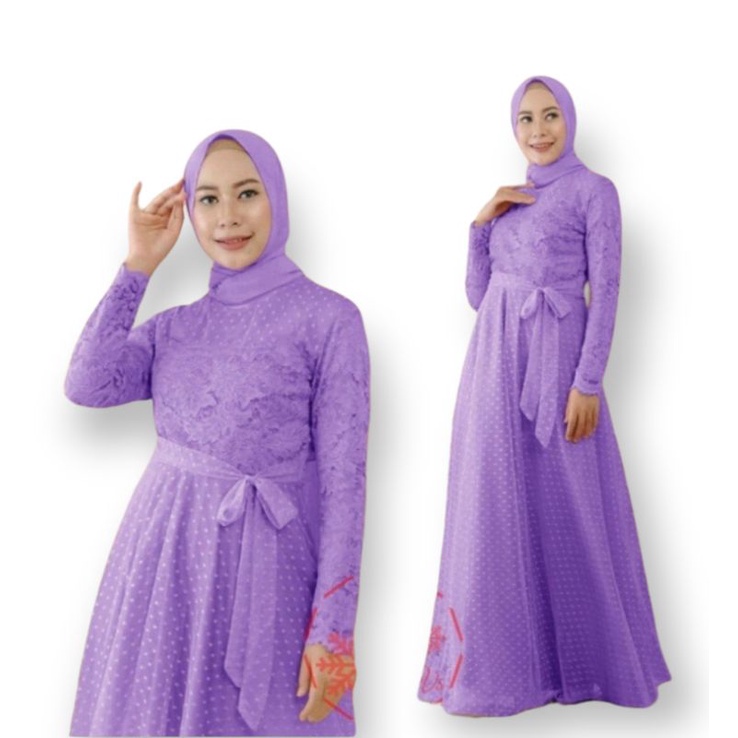 Lilac Gamis Syar'i Baju Lebaran Wanita 2022 terbaru model pesta kekinian ceruty polos Kaffa Size M L