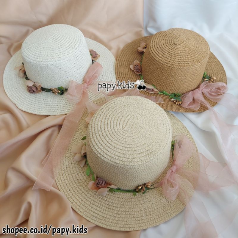 Boater Mahkota BH7/ Topi pantai anak / Topi Bulat import-3