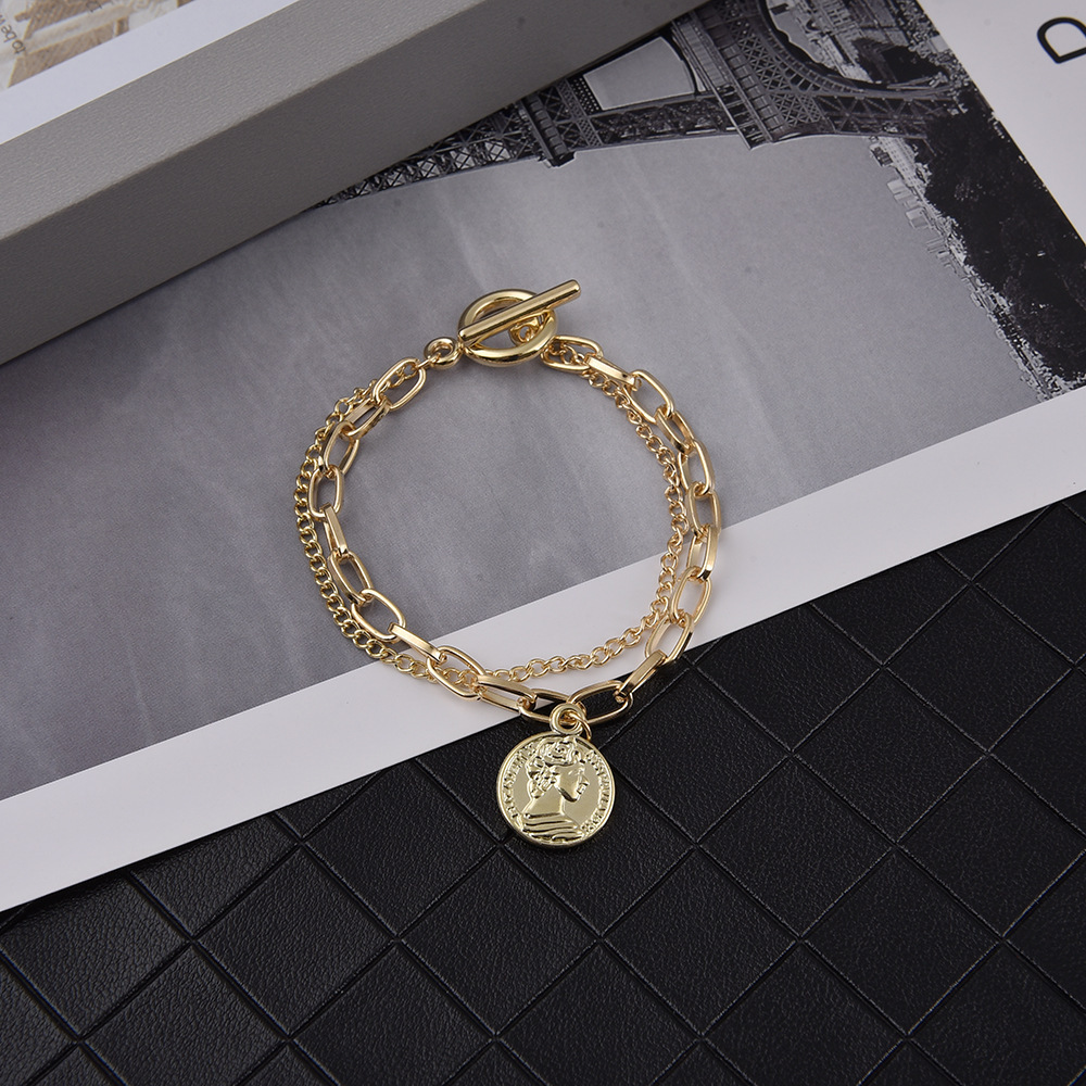 Coin Pendant Couple Bracelet Double Chain Bracelets for Women Girl Summer Party Jewelry Gift