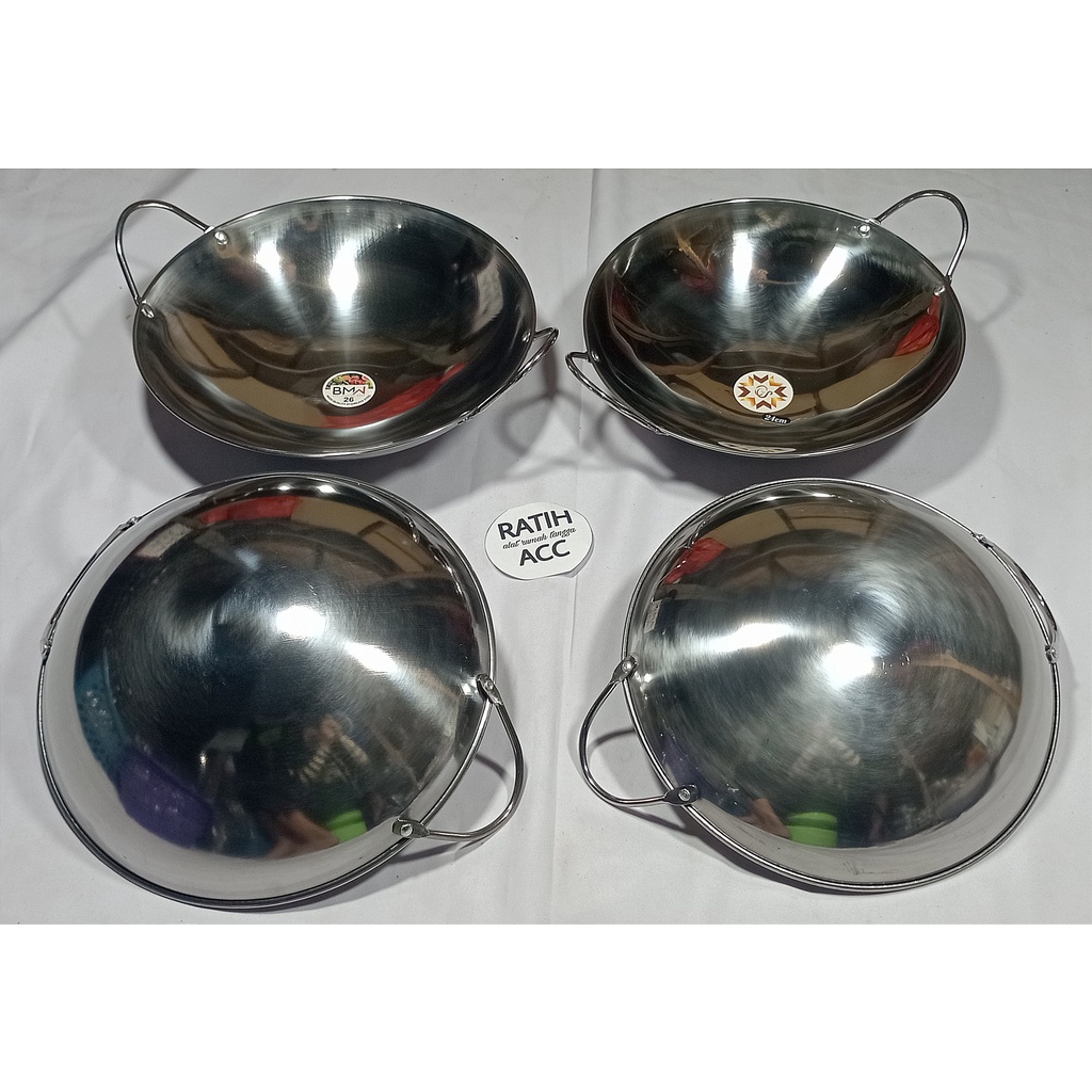 WAJAN KUALI STAINLESS STEEL BMW PENGGORENGAN KIRCHEN WARE WOK PAN KATEL BAR