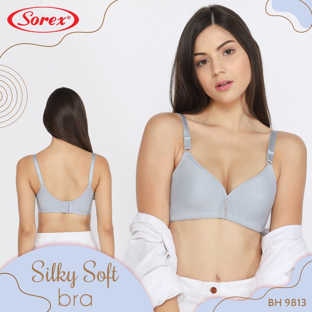 Bra Sorex 9813 Cup Besar | BH Busa Tanpa Kawat Silky Soft Kait Ornament mini Kancing 3 - Bwr