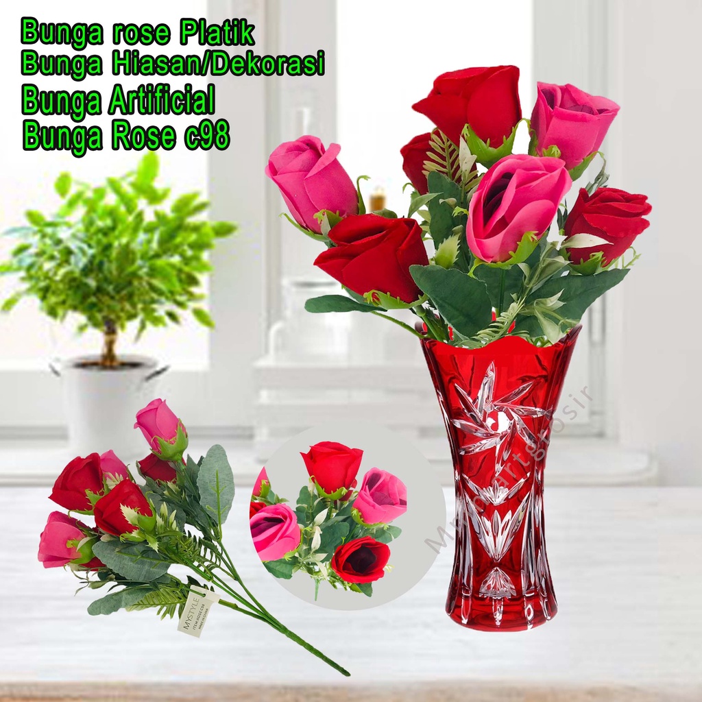 Bunga rose Platik / Bunga Dekorasi / bunga Hias / bunga Artificial / bunga rose c98
