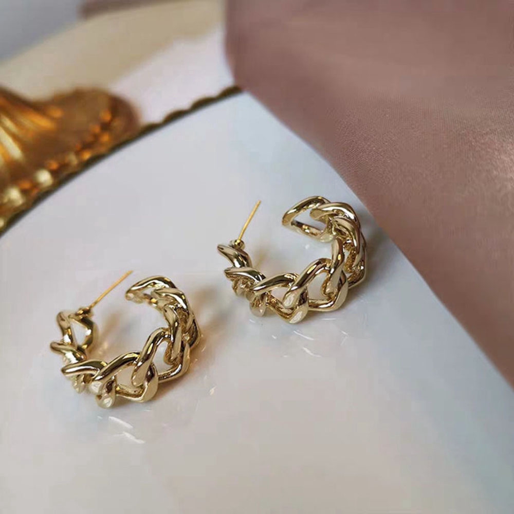 【COD Tangding】Anting Tusuk Bentuk Rantai Bulat Warna Emas Gaya Korea Untuk Wanita