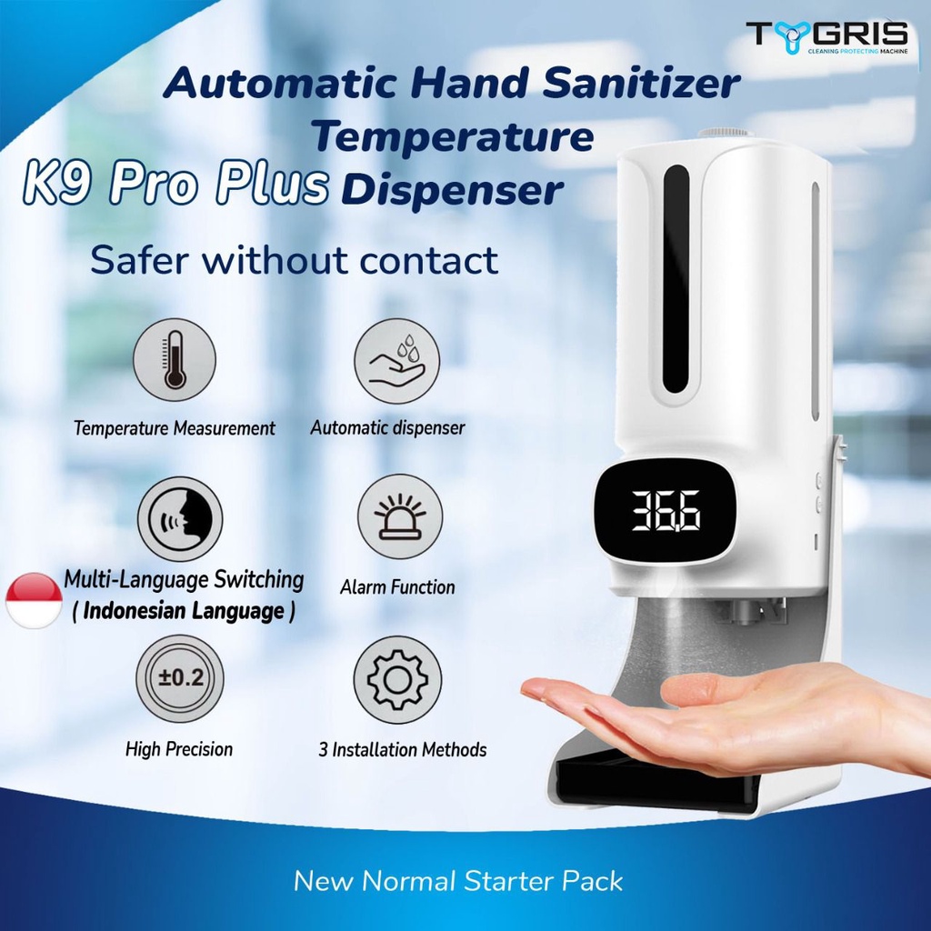 K9 PRO TYGRIS BAHASA INDONESIA THERMO INFRARED THERMOMETER HAND SANITIZER DISPENSER OTOMATIS 2 IN 1