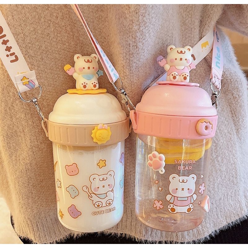 botol minum beruang teddy bear lucu/tumbler beruang (ada gantungan)