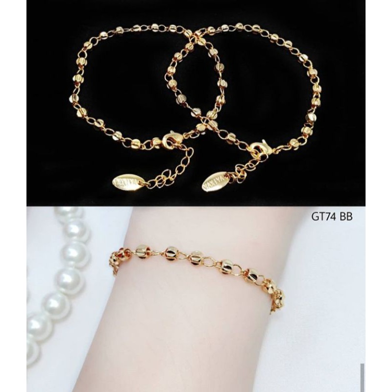 gelang tangan rantai biji lada renggang simple titanium gold