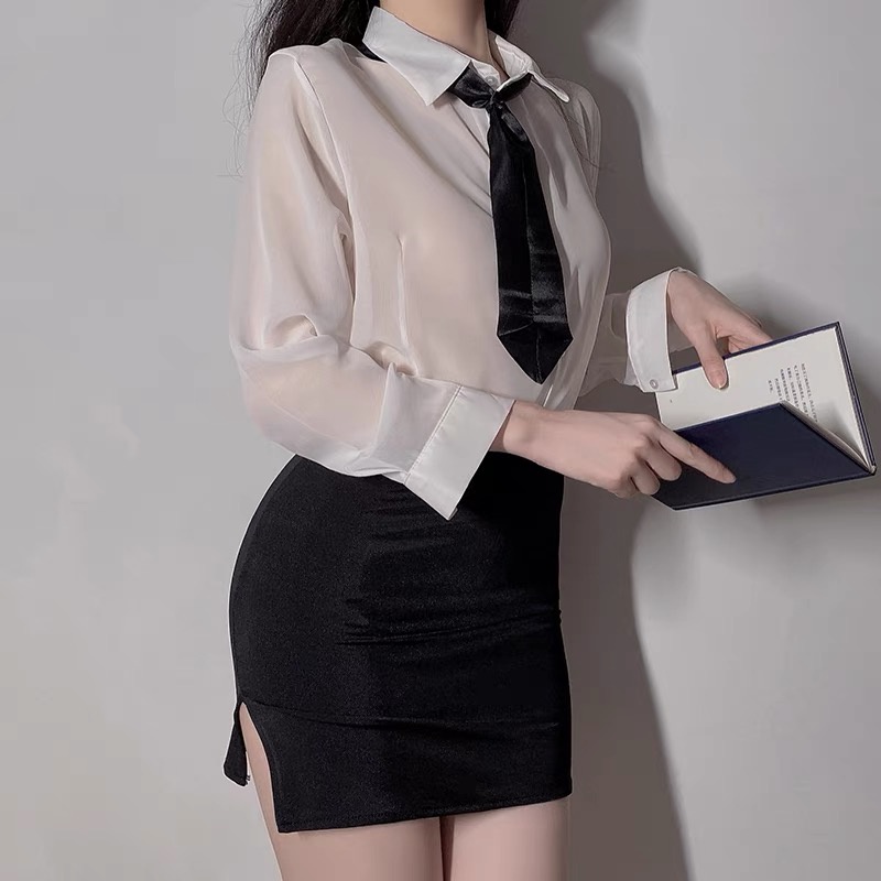 Sexy Lingerie Seragam sekretaris kostum Cosplay Set kostum A356