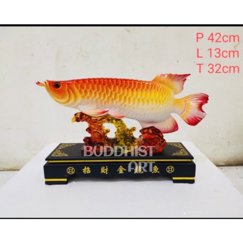 patung ikan arwana pajangan fengshui ikan arwana 42 cm import