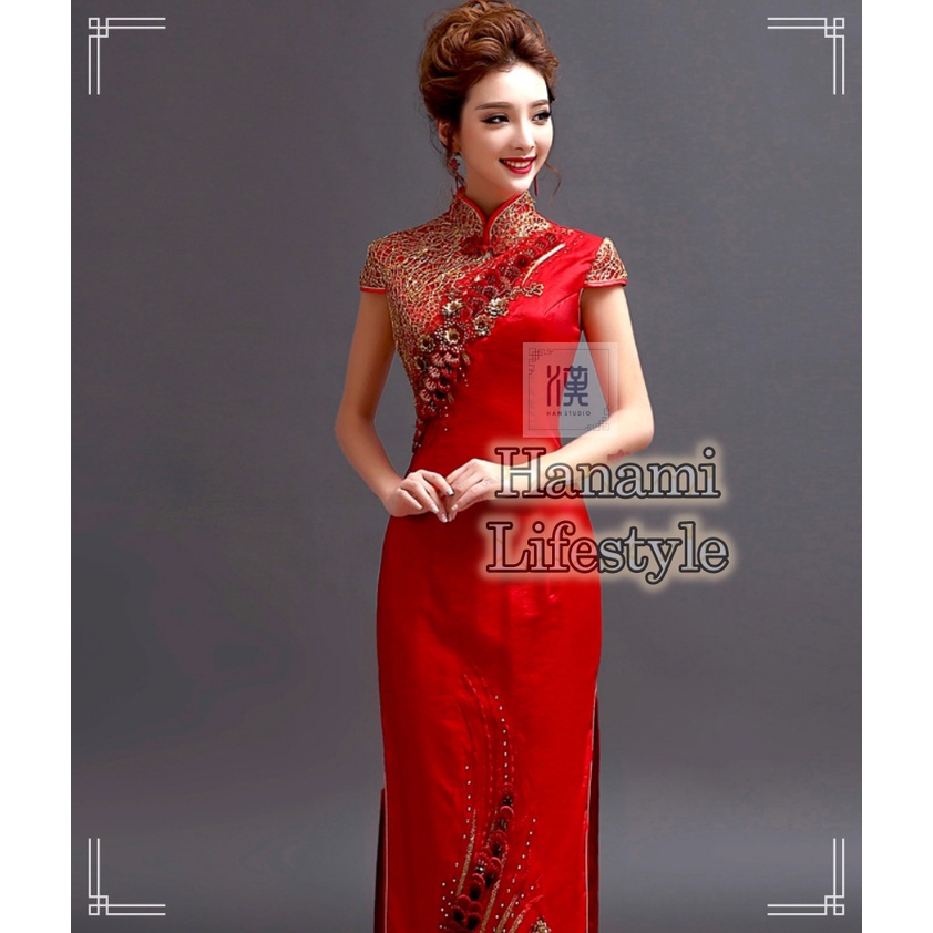 CHEONGSAM QI PAO WANITA DRESS SANGJIT GAUN PESTA SANGJIT CHINESE MERAH HSL0601