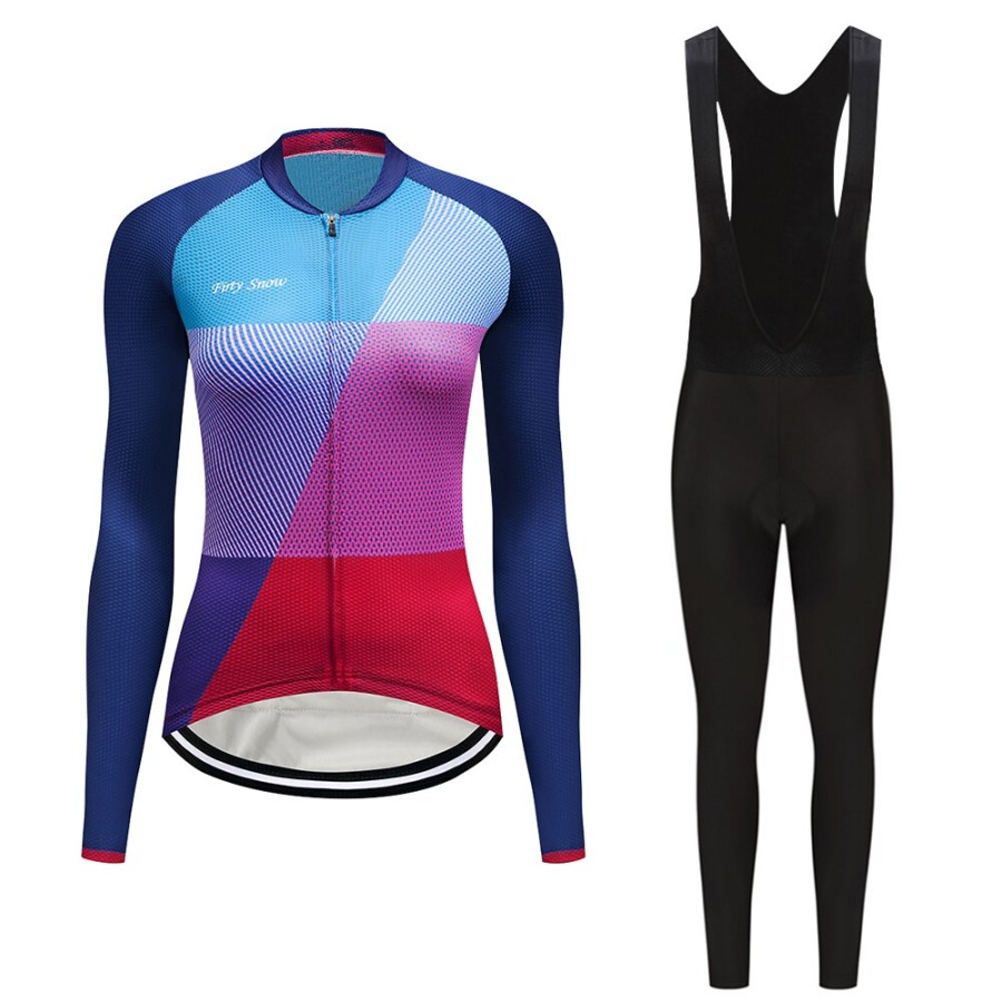 CYCLING SET JERSEY SEPEDA BIB LENGAN CELANA PANJANG WOMAN WANITA BAJU - BLUEPINE NEW