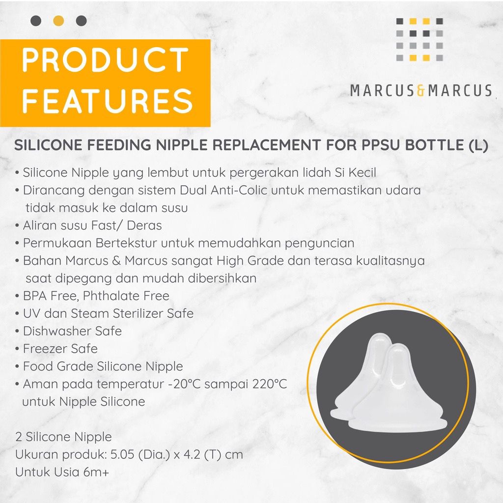 MARCUS &amp; MARCUS SILICONE FEEDING NIPPLE REPLACEMENT FOR PPSU BOTTLE