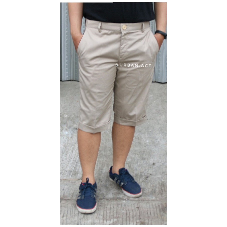 celana pendek pria chinos warna khaki cream krem urban act - Khaki