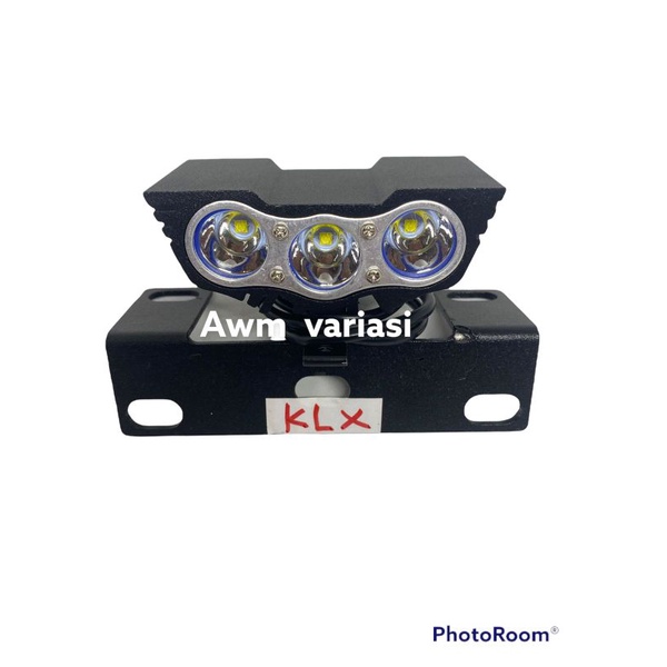 [PAKET]Lampu Tembak Owl 3 Mata Depan Plus Breket CRF KLX D,Tracker Bonus plat Bolong