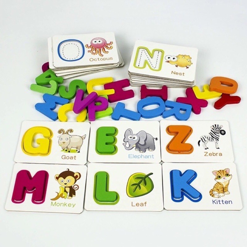 English letters wooden with wipe clean cards - mainan edukasi anak- kado anak - hadiah anak