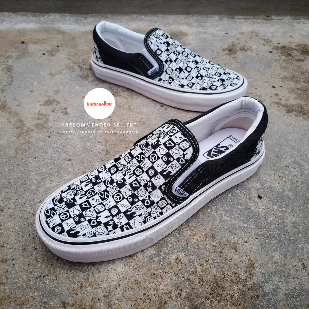 PROMO Sepatu Vans Slip On Classic Doodle Checkerboard Black Premium Import Quality, Harga Termurah, Kualitas Terbaik