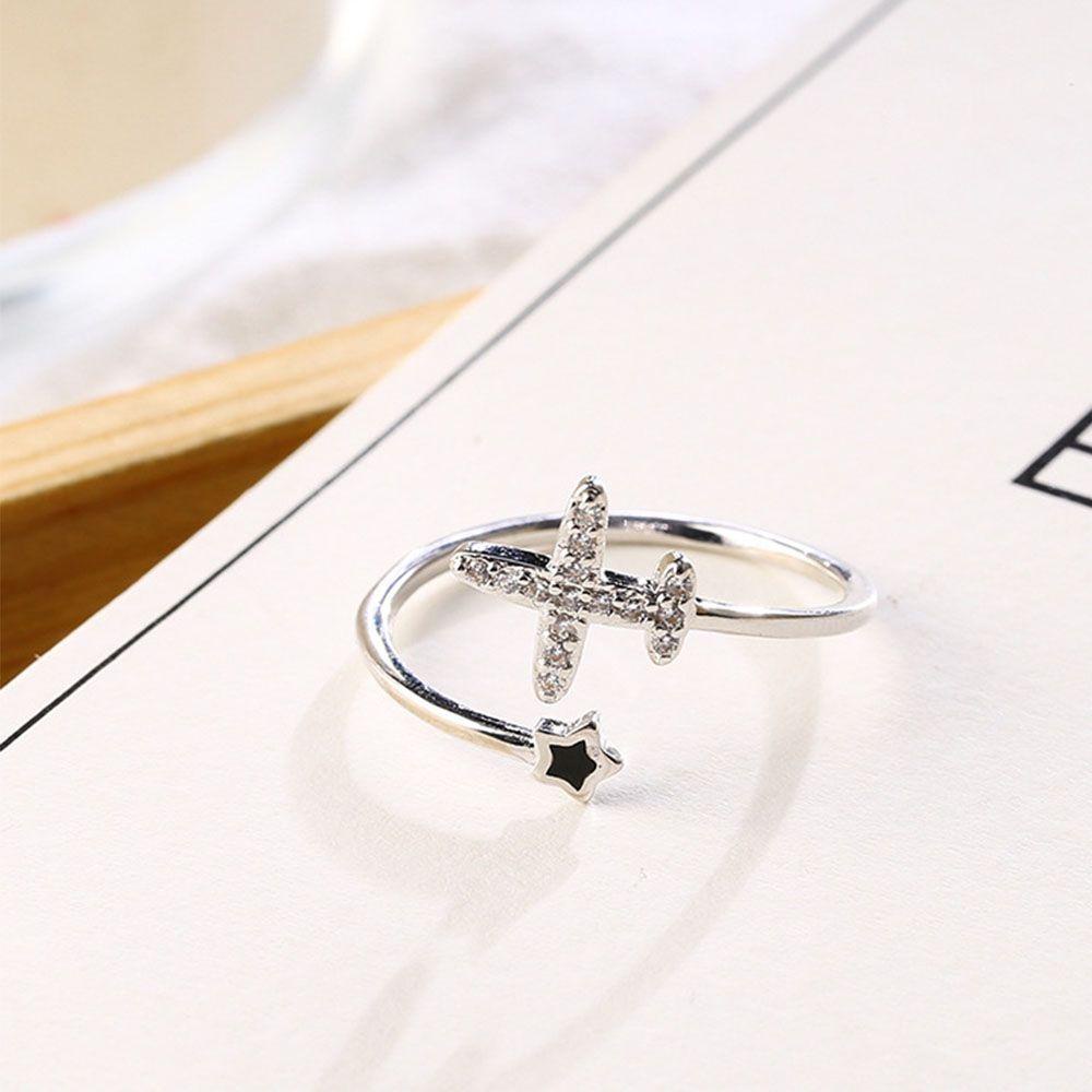 Mxbeauty Cincin Bentuk Bintang Pesawat Aksen Kristal Warna Silver Dapat Disesuaikan