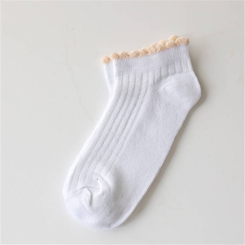 [COD] Kaos Kaki Wanita Import Motif Garis Renda Kaos Kaki Polos Cantik dengan Aksen Renda Ala Korea Kaos Kaki Semata kaki Ankle Shock-Putih garis