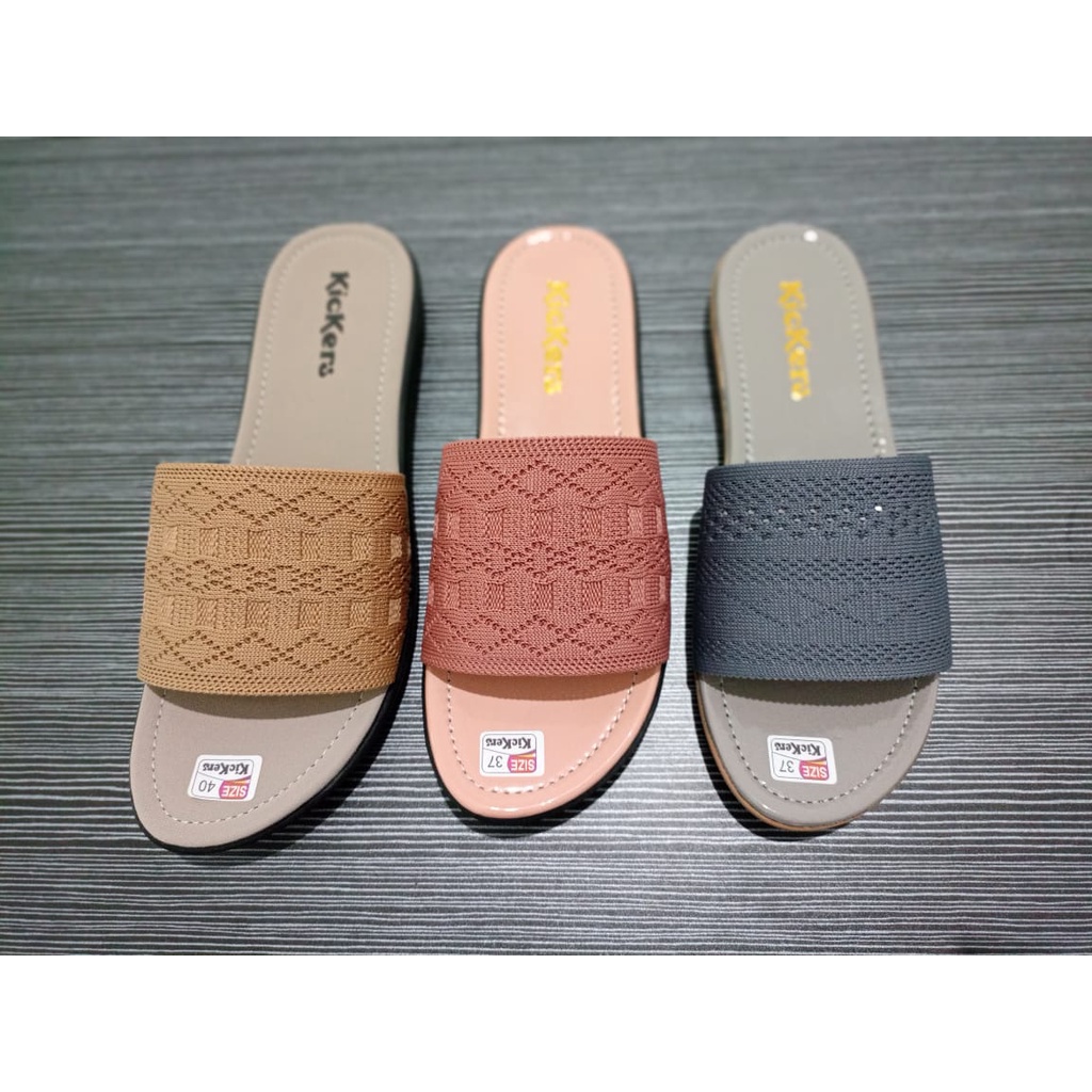 sandal wanita selop rajut / sandal wanita flat kickers ukuran 25 - 41