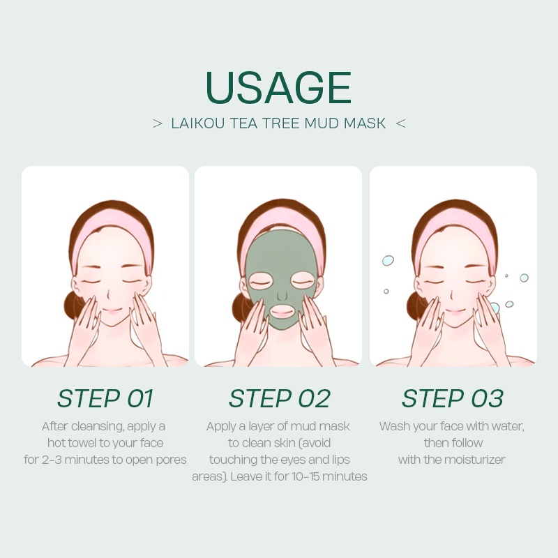 LAIKOU Tea Tree Mud Mask Membersihkan Jerawat Membersihkan Pori-pori 5g