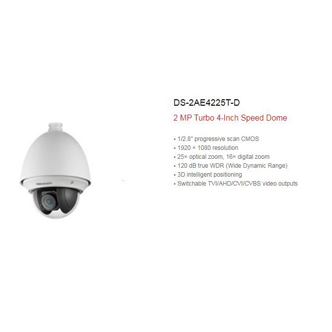 Hikvision CCTV Turbo HD PTZ DS-2AE4225T-D 2MP, 25X
