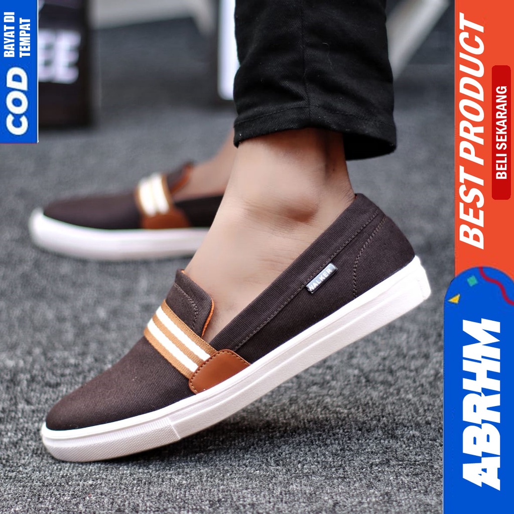 Abrhm Kante - Sepatu Slip On Santai Casual Pria Hitam Kanvas Original