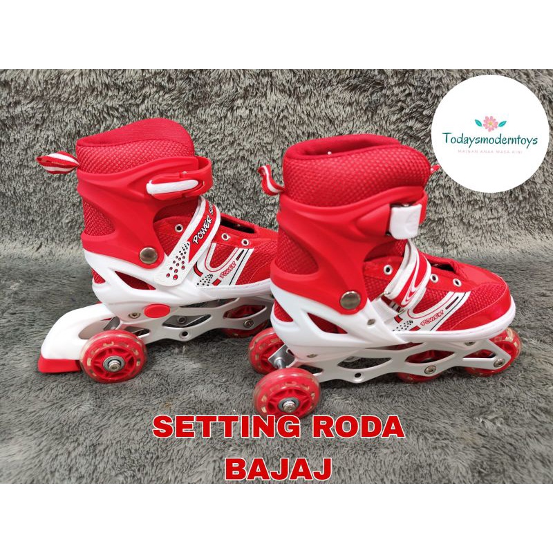 PROMO !!! SEPATU RODA ANAK POWER INLINE SKATE / BISA SETTING RODA 3 / BAJAJ