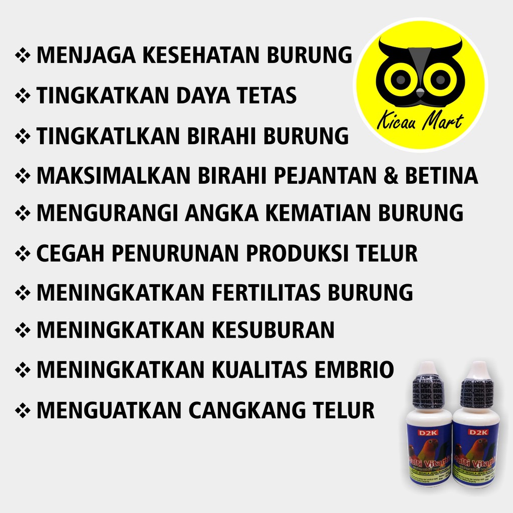 VITAMIN OBAT TERNAK BREEDING BURUNG LOVEBIRD KENARI MULTIVITAMIN MULTI VITAMIN D2K PENAMBAH BIRAHI