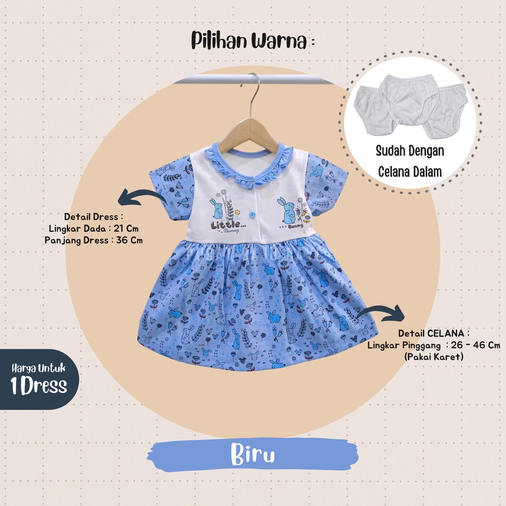 Dress Bayi Perempuan 0 - 3 Bulan merk Bona / Mungil motif LITTLE BUNNY