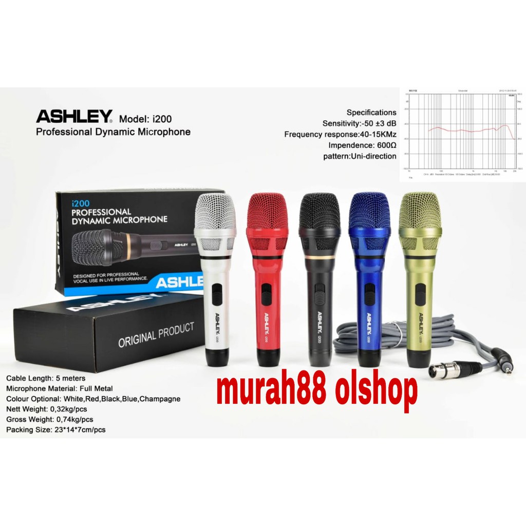 MIC ASHLEY I200 MICROPHONE KABEL DYNAMIC ORIGINAL 6 warna pilihan