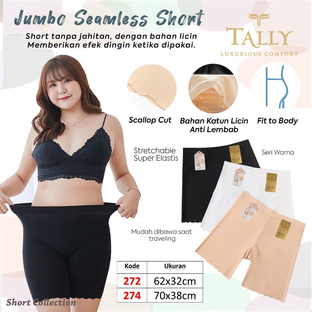 Celana Shortpant / Hotpant Wanita Seamless Jumbo Tally S272/S274 Super Elastis Adem Lembut