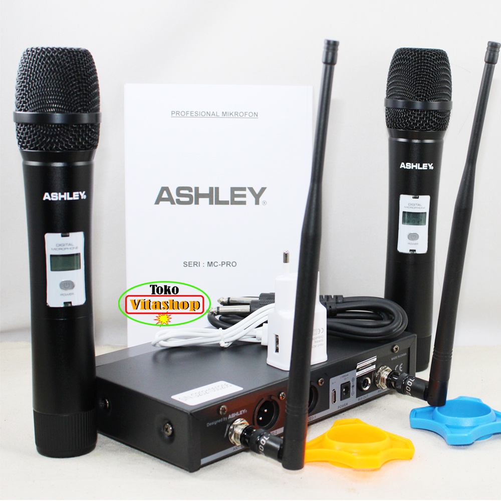 Mic Wireless Ashley MC PRO Microphone Karaoke Mikrofon Wairles 2 Handle ORIGINAL