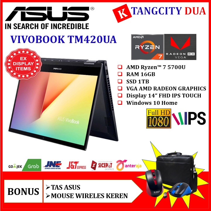 LAPTOP ASUS VIVOBOOK FLIP TM420UA RYZEN 7 5700U 16GB 1TB SSD FHD TOUCH WINDOWS 10 BLUE-PROMO EX-DISPLAY