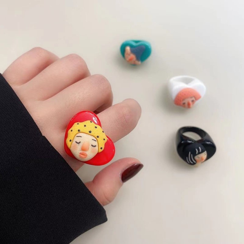 Korean Creative Personality Cute Doll Peach Heart Ring Diy Resin Ring Fashion Accessories Sweet Heart Jewelry