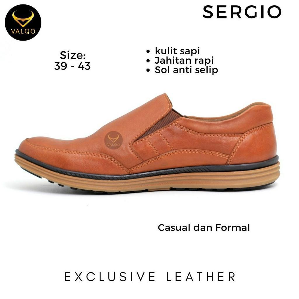 [VALQO] SERGIO Sepatu Kulit Sapi Pria Flat Shoes Sole Anti Selip Kantor Formal dan Kasual Santai