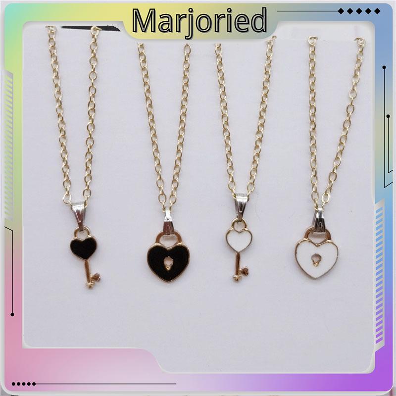 2 Pcs Fashion Wanita Trendi Kunci Liontin Link Rantai Kalung Hati Pasangan Pecinta Kalung-MJD