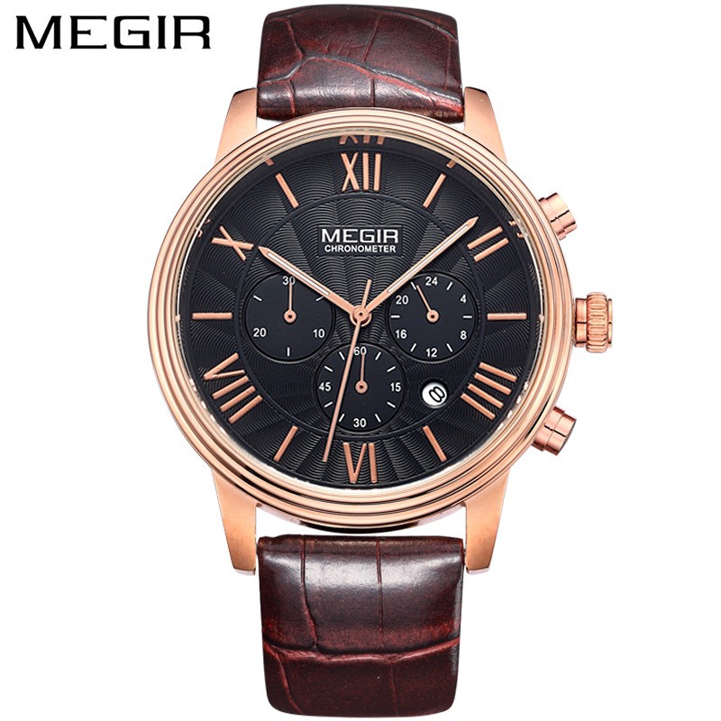 MEGIR 2012 Jam Tangan Pria Analog Chronograph Tali Kulit WATCHKITE WKOS