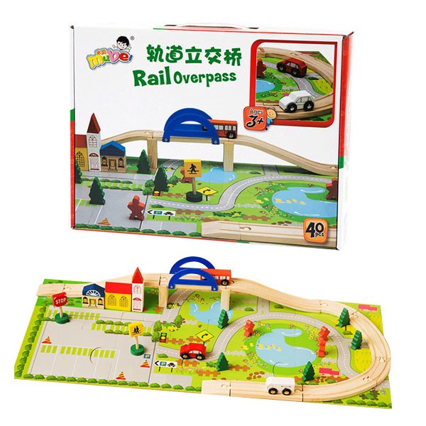 MAINAN WOODEN RAIL OVERPASS CAR TRACK