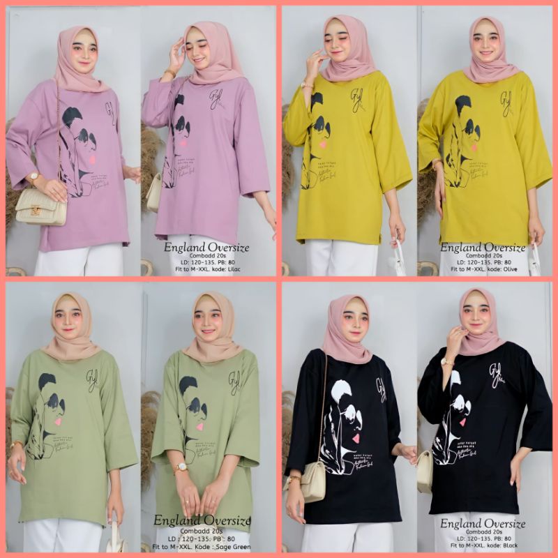 TERLARIS  atasan wanita oversize England Top HQ tunik kaos bergambar