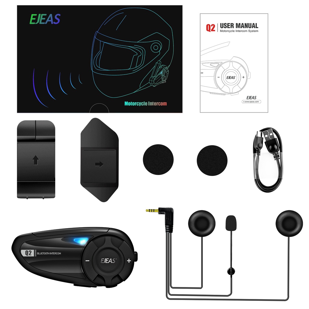 EJEAS Q2 Bluetooth Radio Intercom Helm 2 Rider Helmet Alt Q7 V4 V6 PRO