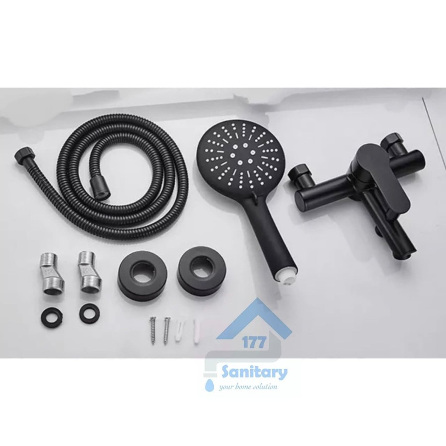 Paket Kran Bathtub HITAM PANAS DINGIN Stainless 304 CF85 - Keran Shower for Hot Cold BLACK A62 D10