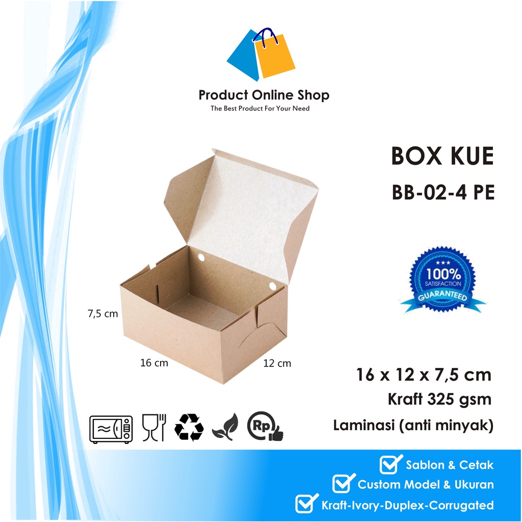 

BOX DUS KOTAK HAMPERS MAKANAN NASI ROTI KUE SNACK 16x12x7,5 cm PAPER KRAFT 325 gsm LAMINASI