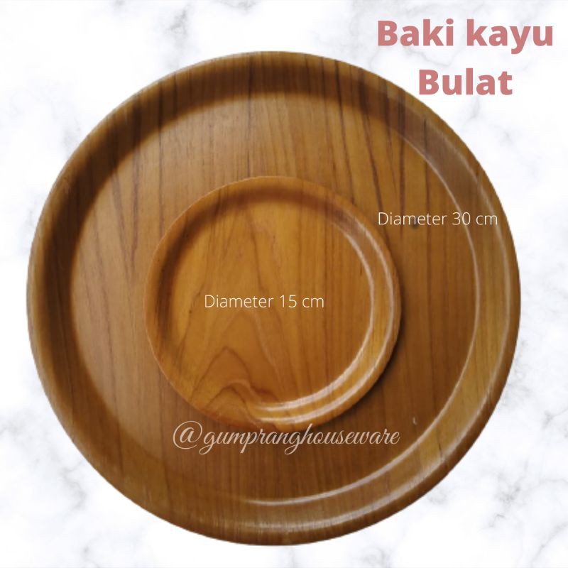 Baki kayu besar - nampan kayu bulat bundar 30 cm